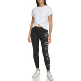 DKNY SPORT Women's High Waist 7/8 Length Exploding Logo Legging, White, M